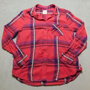 American Eagle Vintage Boyfriend Red Plaid Flannel Embroidered Shirt Womens L